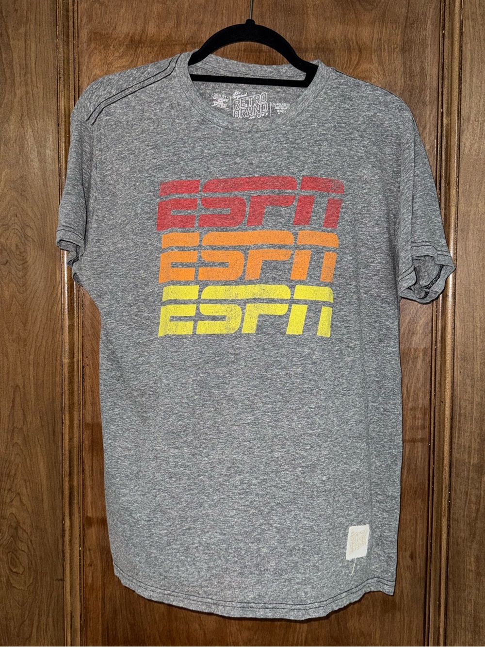 Original Retro Brand Gray ESPN Logo Tee with Red Orange Yellow Print